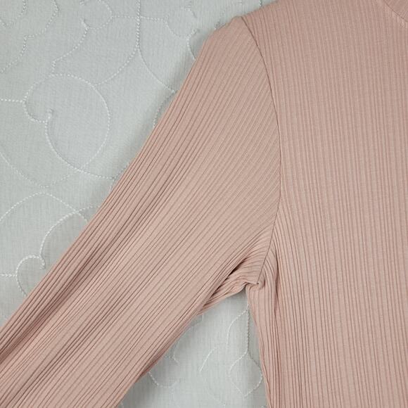 Anthropologie Womens Dress Size M Pink Mock Neck Asymmetric Hem Ribbed Open Back - Picture 8 of 12